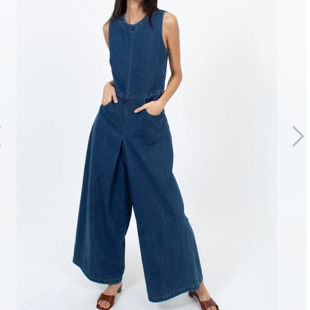 Caara Sleeveless Denim Wide-leg Jumpsuit Size Small